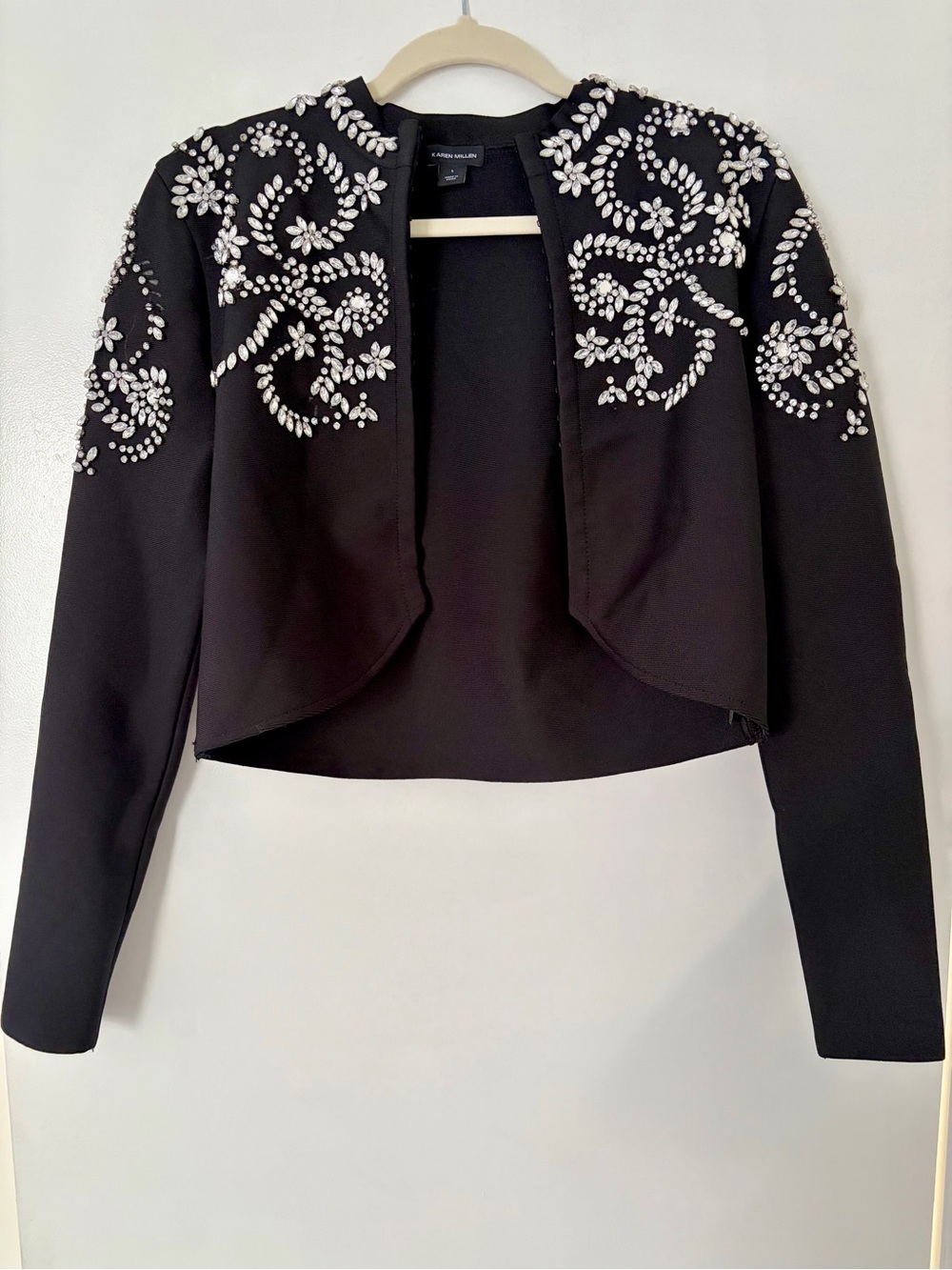 Karen Millen Black Embellished Cropped Jacket. Small.